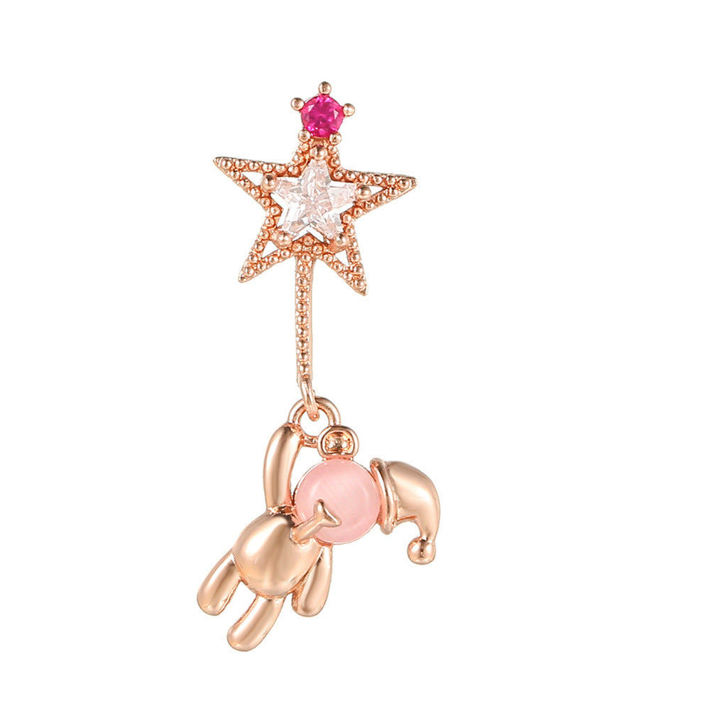 Christmas Hat Star Bear Thread Piercing Screw Ball Copper Earrings