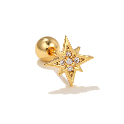 Fashion Star Brass Plating Zircon Ear Studs 1 Piece