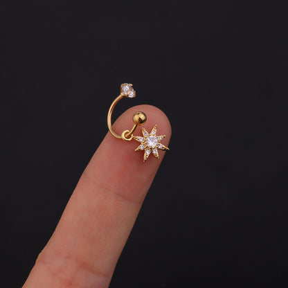 Fashion Stainless Steel C-ring Piercing Flower Zircon Pendant Earrings Wholesale
