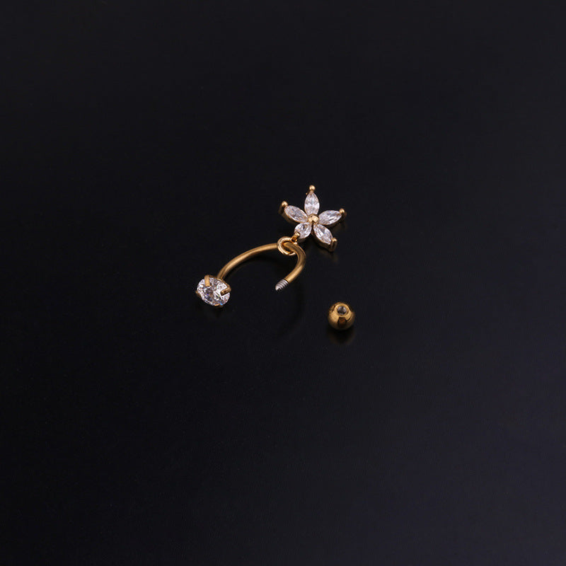 Fashion Stainless Steel C-ring Piercing Flower Zircon Pendant Earrings Wholesale