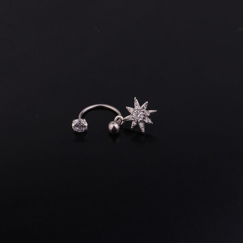 Fashion Stainless Steel C-ring Piercing Flower Zircon Pendant Earrings Wholesale