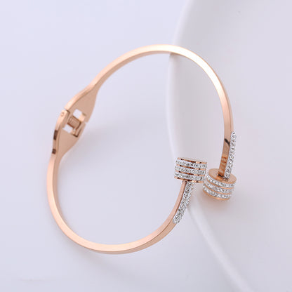 Elegant Lines Stainless Steel Asymmetrical Criss Cross Rivet Rhinestones Bangle 1 Piece