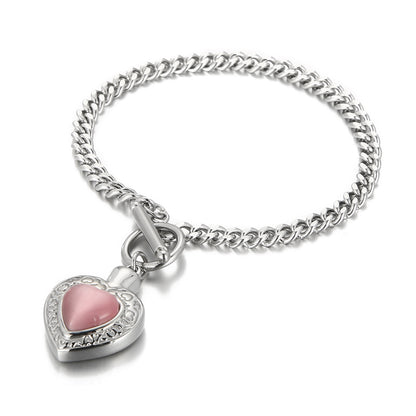 Fashion Heart Shape Stainless Steel Inlay Opal Bracelets Necklace