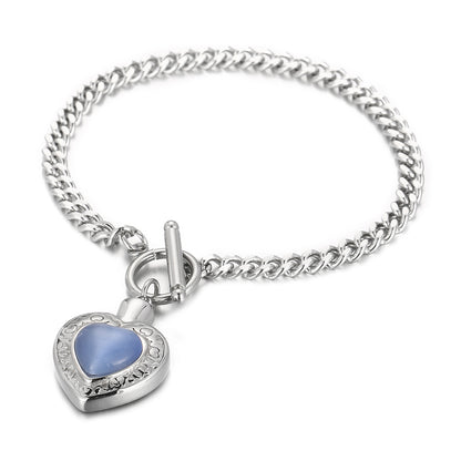 Fashion Heart Shape Stainless Steel Inlay Opal Bracelets Necklace