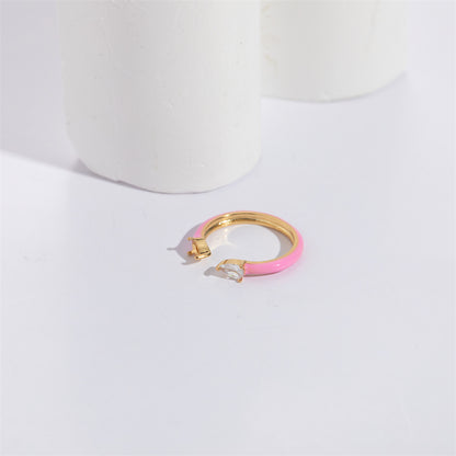 Classic Style Water Droplets Steel Enamel Gold Plated Zircon Open Ring 1 Piece