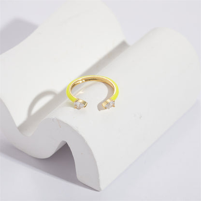 Classic Style Water Droplets Steel Enamel Gold Plated Zircon Open Ring 1 Piece