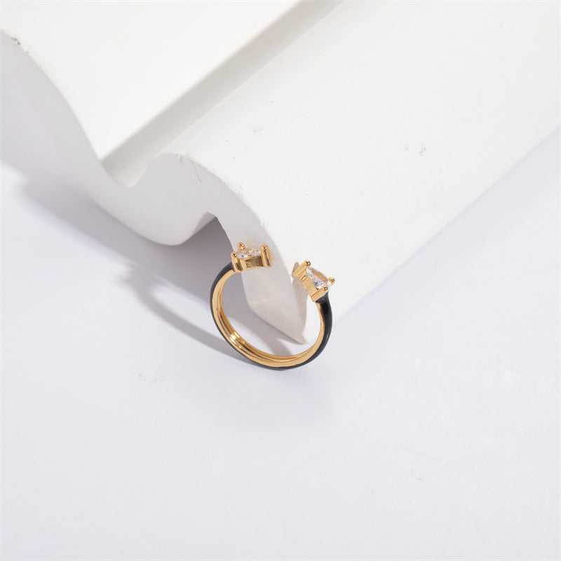 Classic Style Water Droplets Steel Enamel Gold Plated Zircon Open Ring 1 Piece