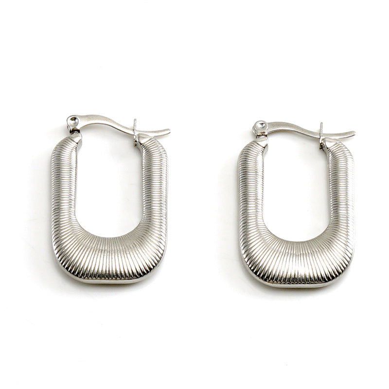 Fashion U Shape Titanium Steel Plating Hoop Earrings 1 Pair