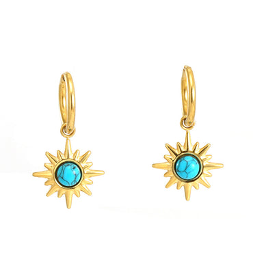 Fashion Sun Stainless Steel Plating Inlay Turquoise Drop Earrings 1 Pair