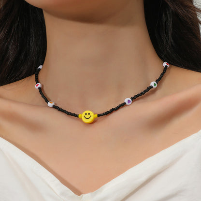 Retro Fashion Handwoven Smiley Beads Colorful Necklace