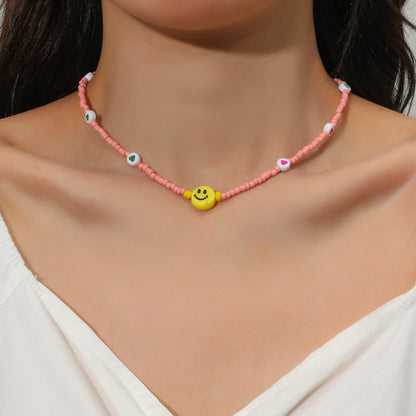 Retro Fashion Handwoven Smiley Beads Colorful Necklace