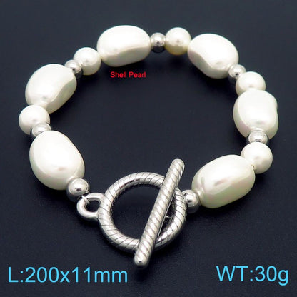 Fashion Heart Shape Stainless Steel Shell Patchwork Pearl Gold Plated Women's Bracelets 1 Piece