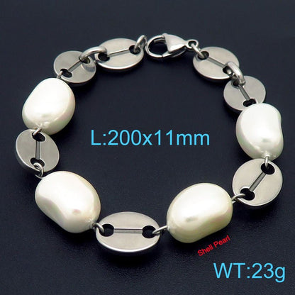 Fashion Heart Shape Stainless Steel Shell Patchwork Pearl Gold Plated Women's Bracelets 1 Piece