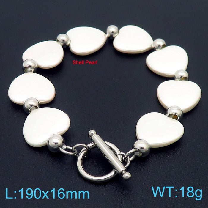 Fashion Heart Shape Stainless Steel Shell Patchwork Pearl Gold Plated Women's Bracelets 1 Piece