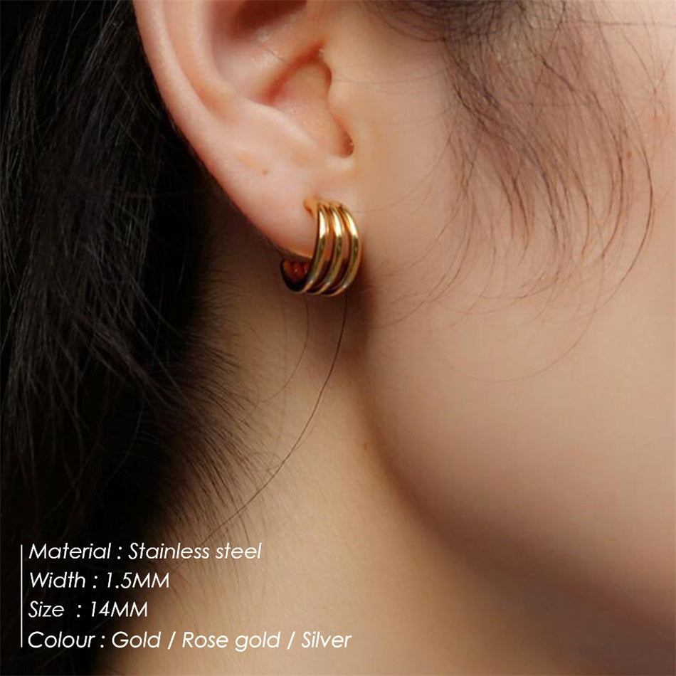 1 Pair Retro C Shape Solid Color Stainless Steel Earrings