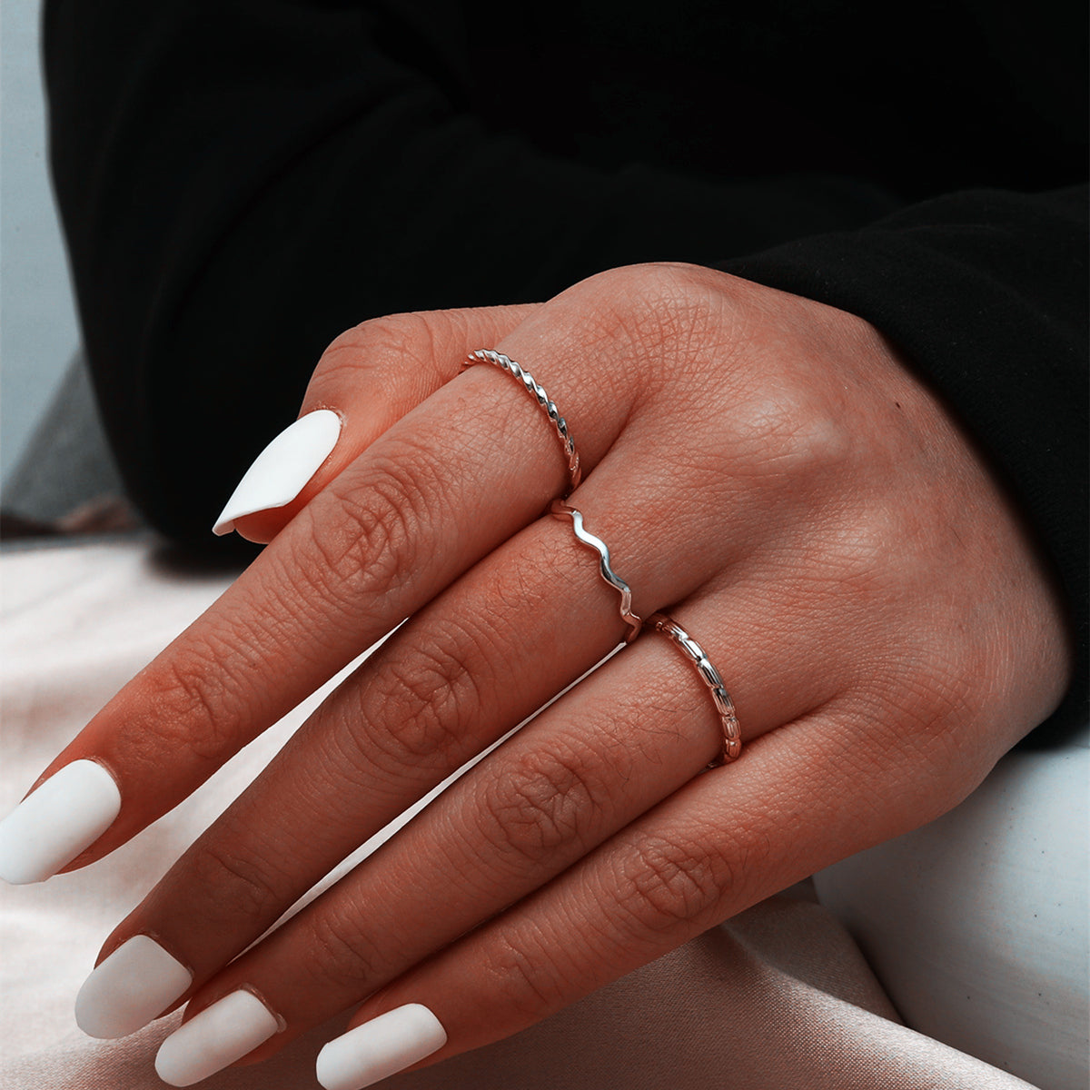 Women's Ultra-fine Twist Slimming Titanium Steel Ring 3-piece Set