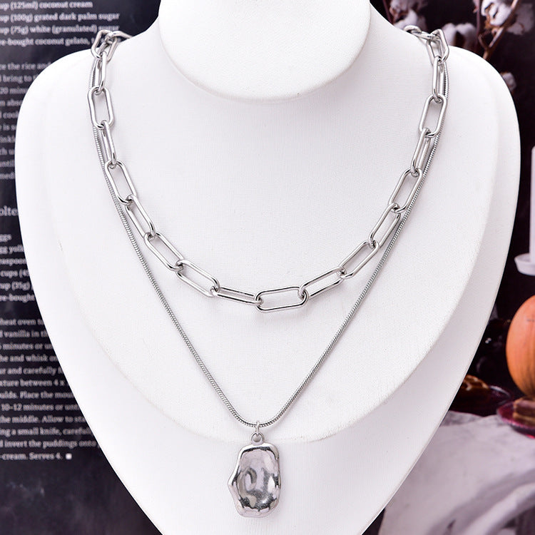 Retro Geometric Solid Color Titanium Steel Layered Necklace