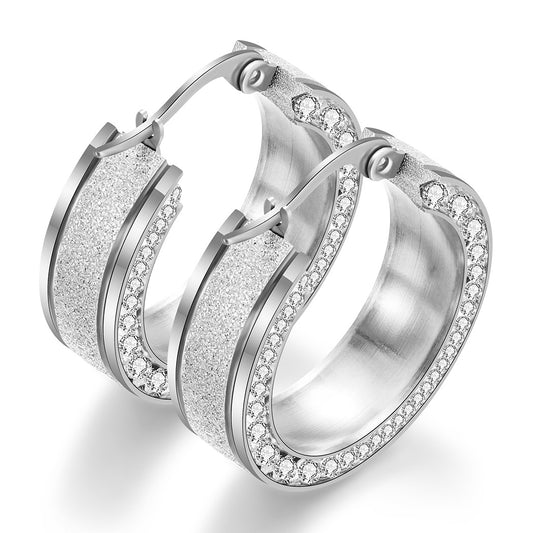 Fashion Round Titanium Steel Plating Rhinestones Earrings 1 Pair