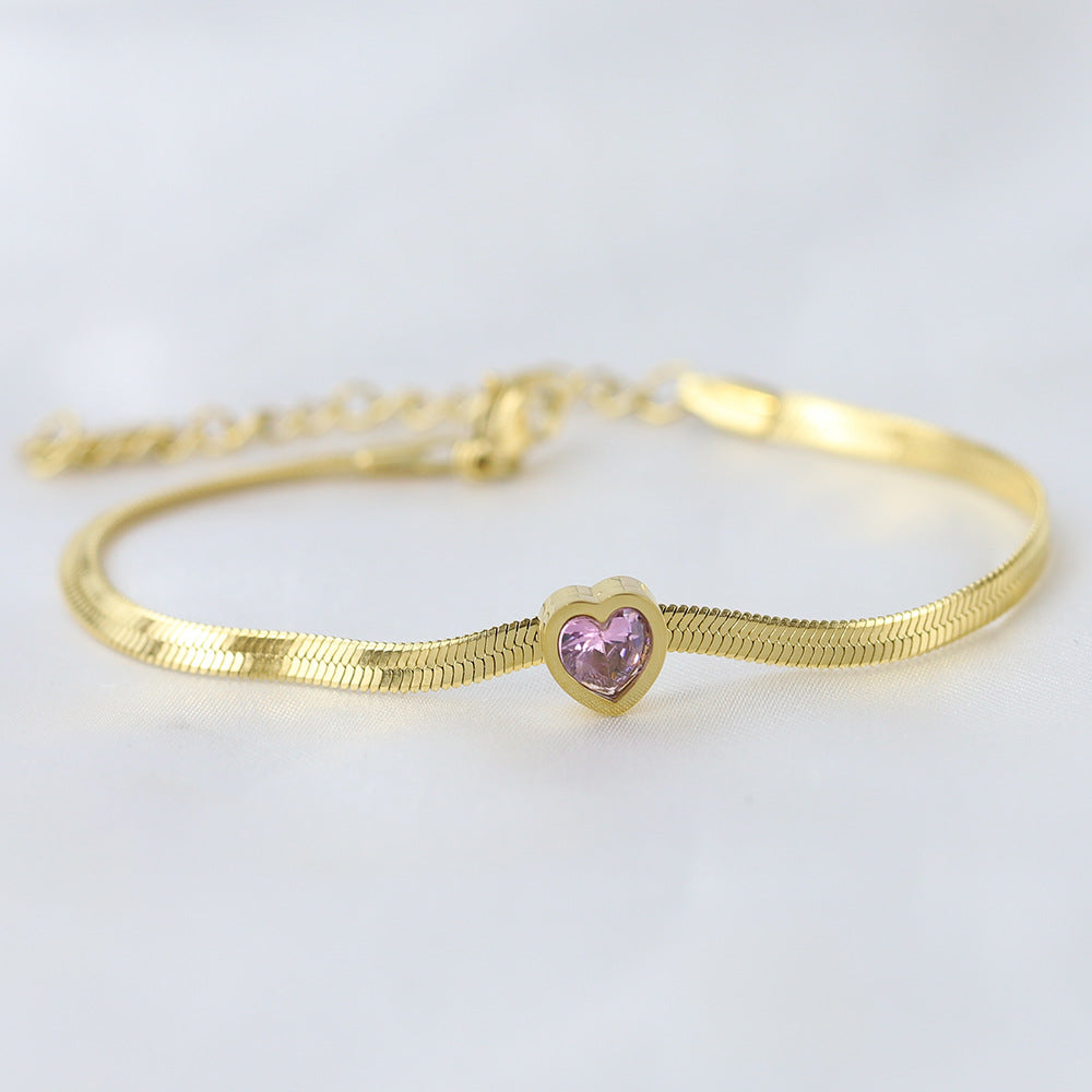 Simple Style Heart Shape Titanium Steel Gold Plated Artificial Rhinestones Gold Plated Bracelets