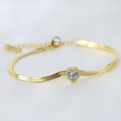 Simple Style Heart Shape Titanium Steel Gold Plated Artificial Rhinestones Gold Plated Bracelets