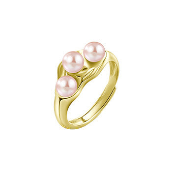 Ins Style Solid Color Sterling Silver Inlay Pearl Rings 1 Piece