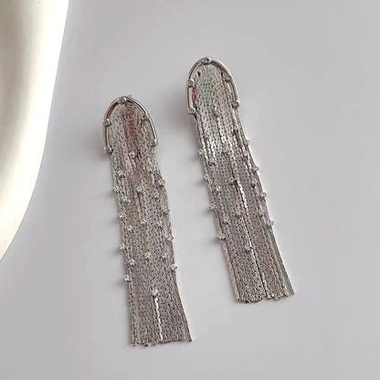 Retro Tassel Solid Color Alloy Inlay Rhinestones Women's Drop Earrings 1 Pair