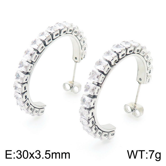 Fashion Solid Color Stainless Steel Inlay Zircon Earrings 1 Pair