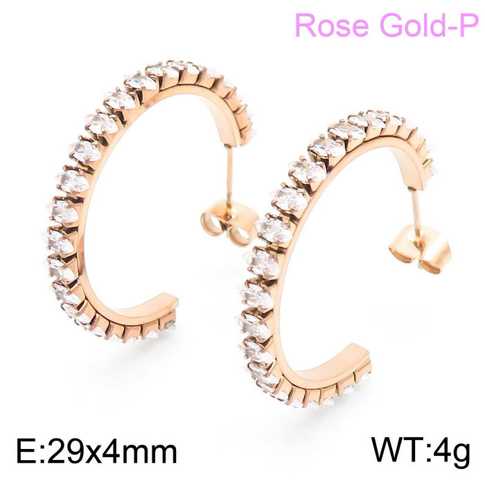 Fashion Solid Color Stainless Steel Inlay Zircon Earrings 1 Pair