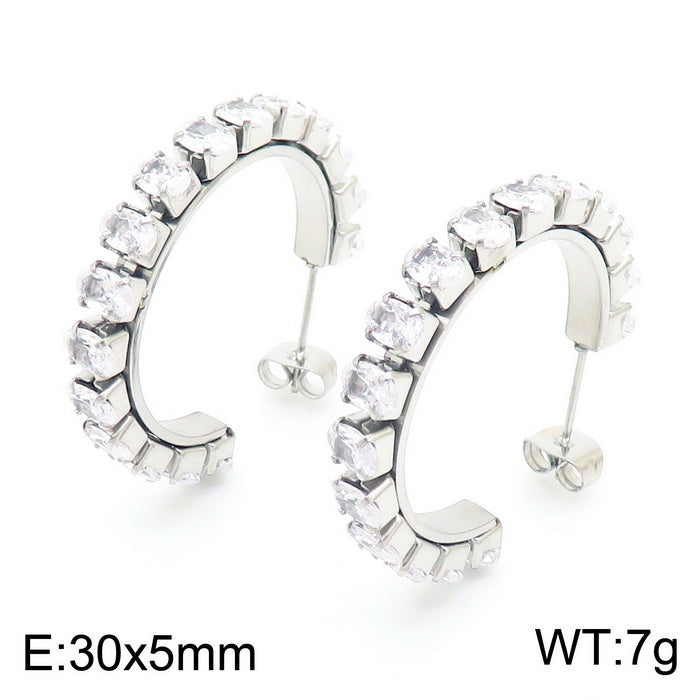 Fashion Solid Color Stainless Steel Inlay Zircon Earrings 1 Pair