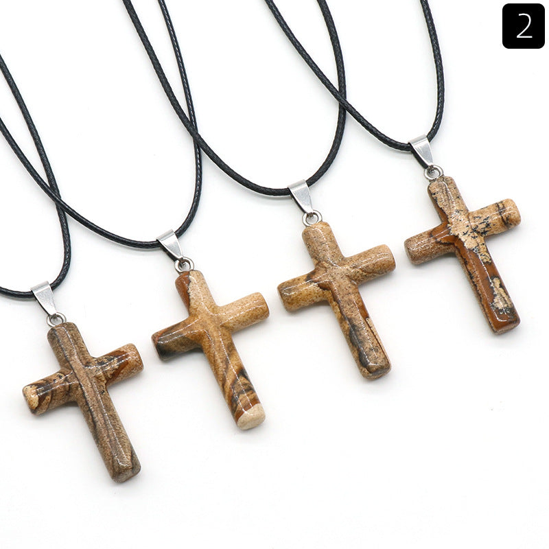 Fashion Cross Natural Stone Polishing Jewelry Accessories 1 Piece