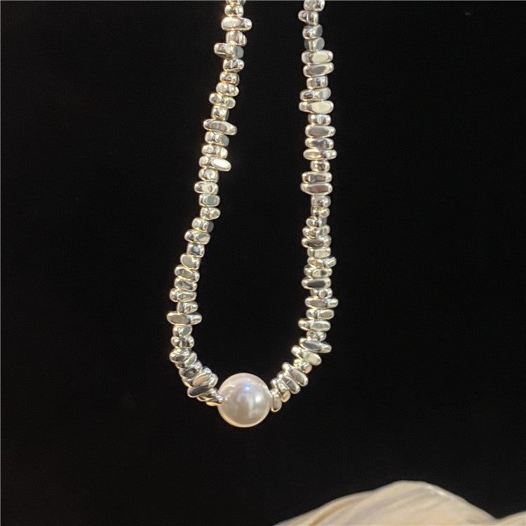 Retro Geometric Silver Plated Inlay Artificial Pearls Women's Necklace 1 Piece