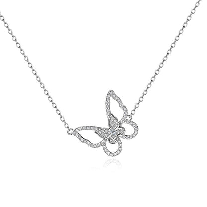 Fashion Butterfly 925 Silver Plating Artificial Rhinestones Pendant Necklace