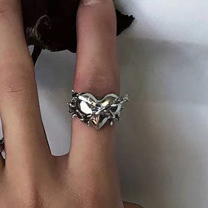 Fashion Heart Shape Alloy Inlay Zircon Women's Open Ring