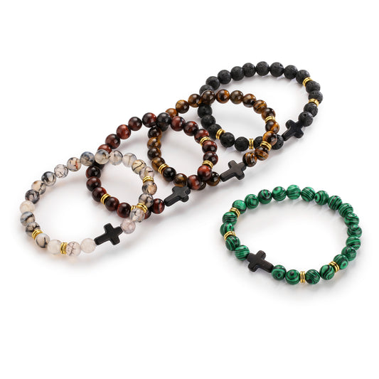 Retro Cross Beaded Natural Stone Bracelets