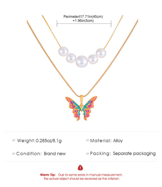 Fashion Butterfly Alloy Enamel Plating Artificial Pearls Women's Layered Necklaces 1 Piece