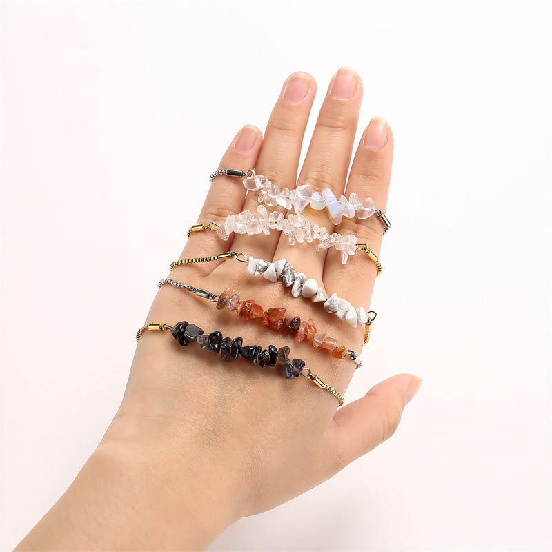 Retro Color Block Stainless Steel Inlay Natural Stone Bracelets 1 Piece