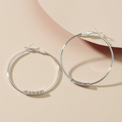 1 Pair Fashion Circle Inlay Titanium Steel Rhinestones Hoop Earrings