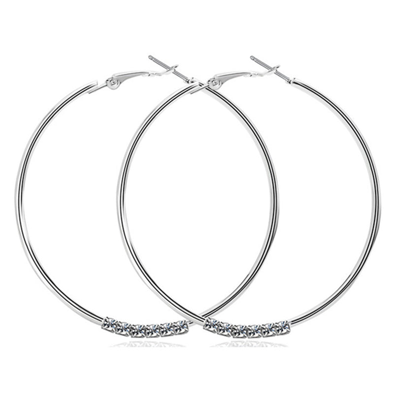 1 Pair Fashion Circle Inlay Titanium Steel Rhinestones Hoop Earrings