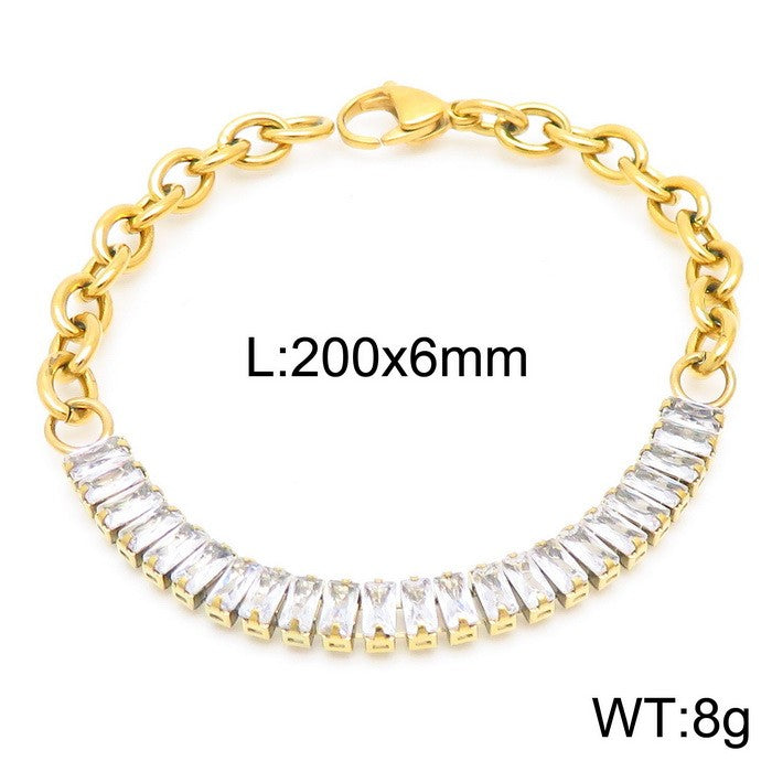 Fashion Square Titanium Steel Plating Inlay Zircon Bracelets Necklace