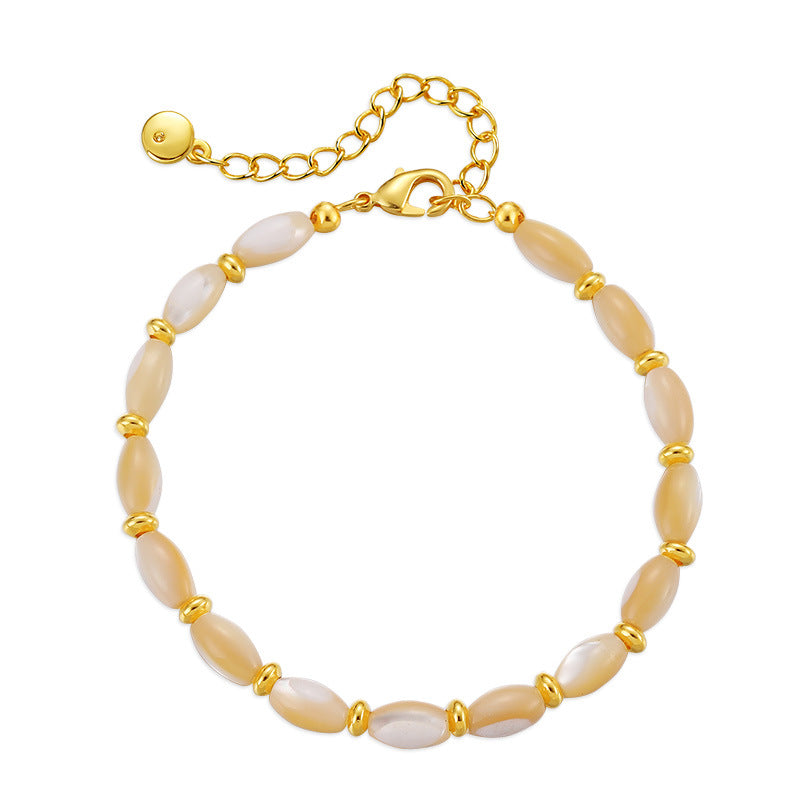 Ig Style Casual Oval Shell Pearls Copper 18k Gold Plated Bracelets In Bulk