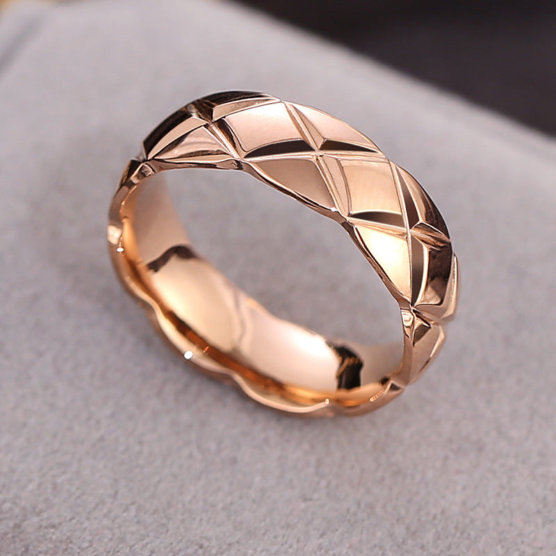 Fashion Plaid Titanium Steel Rings 1 Piece