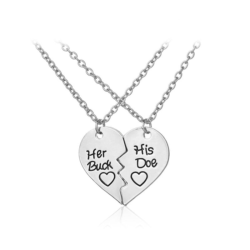 Fashion Heart Shape Alloy Spray Paint Polishing Inlay Zircon Unisex Pendant Necklace 1 Set