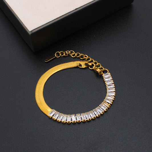 Retro Geometric Stainless Steel Inlay Zircon Bracelets Necklace