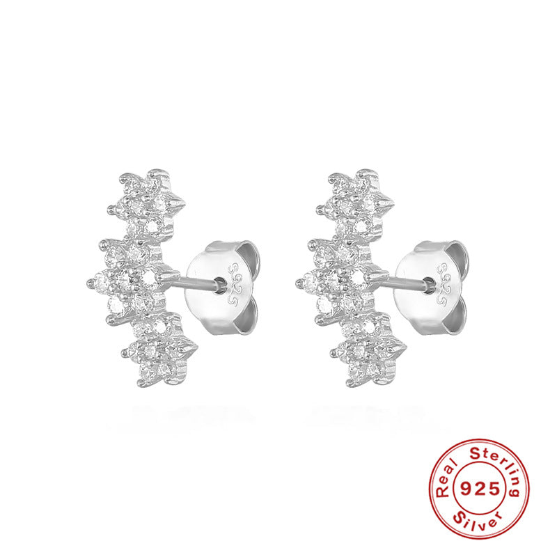 Fashion Snowflake Sterling Silver Inlay Zircon Ear Studs 1 Pair