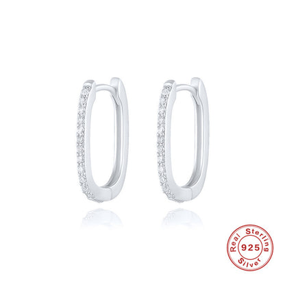 Fashion U Shape Sterling Silver Inlay Artificial Diamond Hoop Earrings 1 Pair