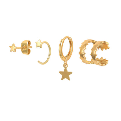 Fashion Geometric Star Moon Copper Plating Artificial Rhinestones Earrings 1 Set