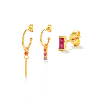 1 Set Elegant Geometric Color Block Plating Inlay Copper Artificial Gemstones Ear Studs