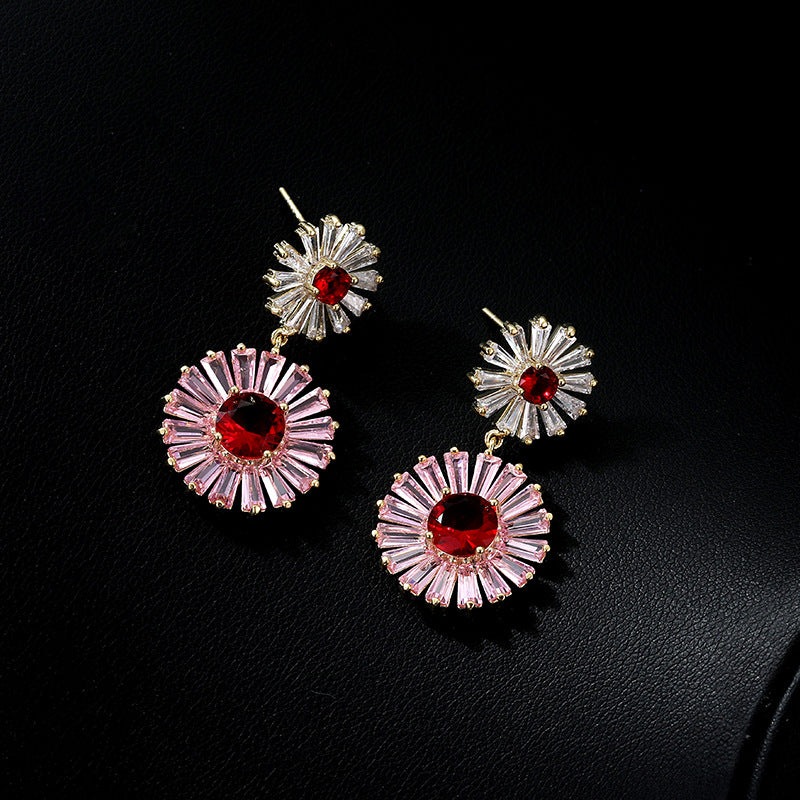 Fashion Flower Copper Inlay Zircon Ear Studs 1 Pair