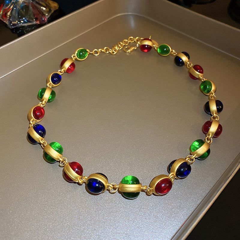 Retro Four Leaf Clover Oval Heart Shape Metal Inlay Artificial Diamond Women's Necklace 1 Piece