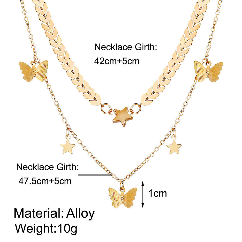 Fashion Star Butterfly Alloy Birthday Women's Layered Necklaces 1 Piece